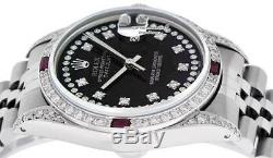 Rolex Mens Datejust Watch S/Steel & 18K White Gold Black String Diamond Dial
