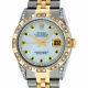 Rolex Mens Datejust Watch S-Steel 18K Yellow Gold MOP Diamond and Emerald Dial