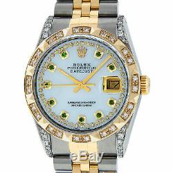 Rolex Mens Datejust Watch S-Steel 18K Yellow Gold MOP Diamond and Emerald Dial