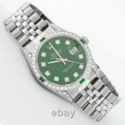 Rolex Mens Datejust Watch Steel-18K White Gold Green Diamond Dial Emerald Bezel