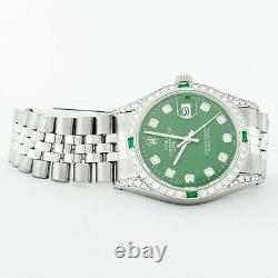 Rolex Mens Datejust Watch Steel-18K White Gold Green Diamond Dial Emerald Bezel