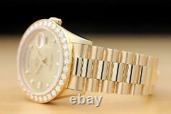 Rolex Mens Day-date Factory Dial + 2.50 Ct Diamond Bezel 18k Yellow Gold Watch