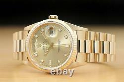 Rolex Mens Daydate Factory Diamond Dial 18k Yellow Gold President Watch