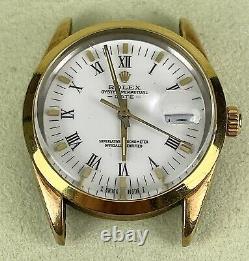 Rolex Oyster Perpetual Date 34mm White Dial Vintage Gold Shell Men's Watch 15505
