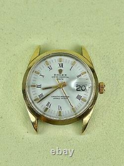 Rolex Oyster Perpetual Date White Dial 34mm Vintage Gold Shell Men's Watch 1550