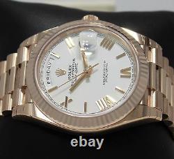 Rolex President 40mm Day-Date 228235 18K Rose Gold White Roman Dial Watch NEW