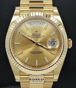 Rolex President 40mm Day-Date 228238 18K Yellow Gold Champagne Stick Dial NEW