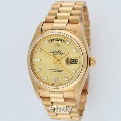 Rolex President Day-Date 18K Yellow Gold 18038 Factory Diamond Dial Mens Watch