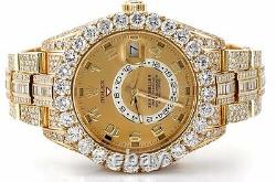 Rolex Sky-Dweller Yellow Gold 326938 Huge Bezel Fully Iced Out Baguette Diamonds