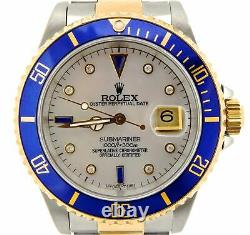 Rolex Submariner 18k Yellow Gold & Steel Watch Diamond Blue Sapphire MOP 16803