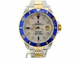 Rolex Submariner 18k Yellow Gold & Steel Watch Diamond Blue Sapphire MOP 16803