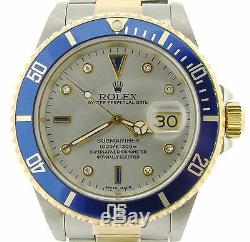 Rolex Submariner 18k Yellow Gold & Steel Watch FACTORY Silver Serti Diamond Dial