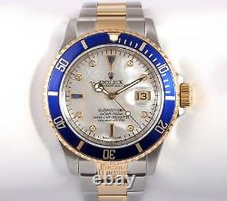 Rolex Submariner Date 16613 S/Steel 18k Gold Blue Insert-White MOP Diamond Dial