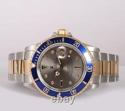 Rolex Submariner Date 16613 Two Tone 18k & S/Steel 40mm Watch-Gray Diamond Dial