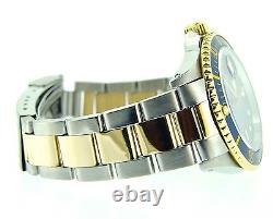 Rolex Submariner Date Mens 18k Yellow Gold Stainless Steel Blue Sub Watch 16613