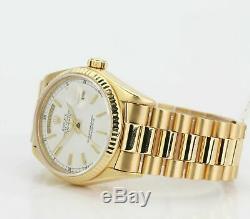Rolex Watch Mens Day-Date 18038 Presidential Yellow Gold White Stick Dial