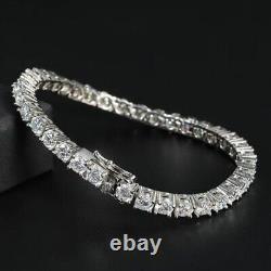 Round Cut Moissanite Engagement Tennis Bracelet For Her in 14k White Gold Plated