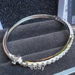 Round Cut VVS1 3mm Moissanite Bangle Bracelet For Her in 14k White Gold Plated