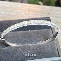 Round Cut VVS1 3mm Moissanite Bangle Bracelet For Her in 14k White Gold Plated