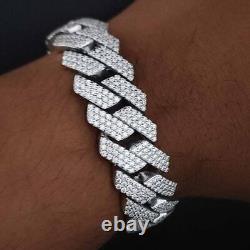 Round Cut VVS1 Moissanite 12mm Miami Cuban Link Bracelet 14k White Gold Plated