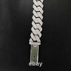 Round Cut VVS1 Moissanite 12mm Miami Cuban Link Bracelet 14k White Gold Plated