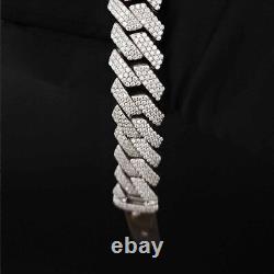 Round Cut VVS1 Moissanite 12mm Miami Cuban Link Bracelet 14k White Gold Plated