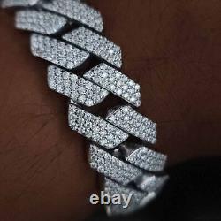 Round Cut VVS1 Moissanite 12mm Miami Cuban Link Bracelet 14k White Gold Plated