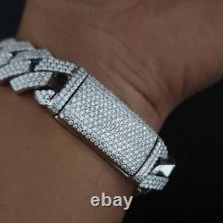 Round Cut VVS1 Moissanite 12mm Miami Cuban Link Bracelet 14k White Gold Plated