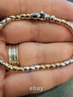 STUNNING 14KT ITALY YELLOW & WHITE GOLD BRACELET 10.6g 7L 4mm wide