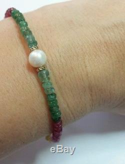 Sapphire Emerald Ruby Citrine gemstone white freshwater pearl 14k gold bracelet