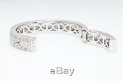 Signed Judith Ripka $26,500 4ct VS F Diamond 18k White Gold Bangle Bracelet 73g