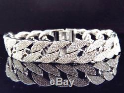 Simulated Diamond Flat Cuban Link Iced Out Bracelet In White Gold Finish (14mm)