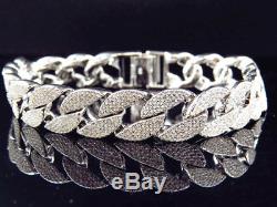 Simulated Diamond Flat Cuban Link Iced Out Bracelet In White Gold Finish (14mm)
