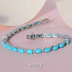 Sleeping Beauty Turquoise And Diamond 14K White Gold Over 7.5 Tennis Bracelet