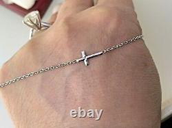 Small Dainty Cross Chain Bracelet in 14k Solid White Gold