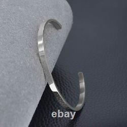 Solid 14K White Gold Finish 4mm Men's Classic Plain Flat Cuff Bangle Bracelet