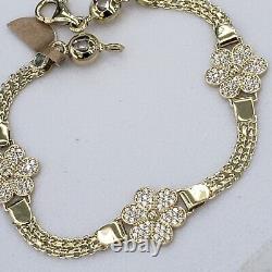 Solid 14k gold Flowers bracelet Bismark 7.25 Inches Long Cz