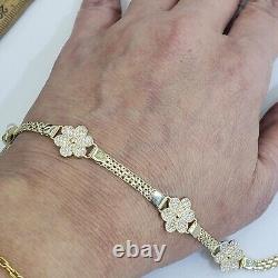Solid 14k gold Flowers bracelet Bismark 7.25 Inches Long Cz