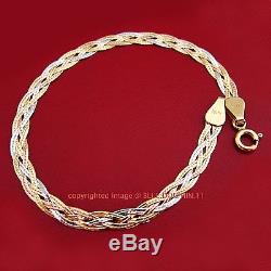 Solid 18ct Yellow White Rose Gold Twist Diamond Edge Ring Clasp Bracelet Chain