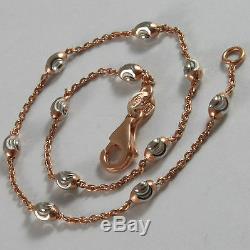 Solid 18k Rose & White Gold Bracelet With Mini Faceted Balls 7.09 Made In Italy