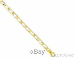 Solid Men's Bracelet In 14kt Gold Yellow+White Finish 7mm Shiny Oval Bracelet
