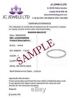 Special Offer. 3.80ct Natural Round Diamond Tennis Bracelet, 18k White Gold