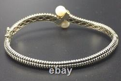 T&C Town & Country Sterling Silver 14k Yellow Gold Pearl & Diamond Bracelet