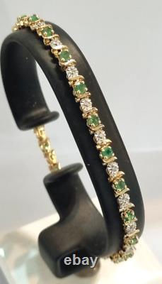 Tennis Bracelet Emerald & Diamond 9ct Yellow & White Gold Tennis Bracelet