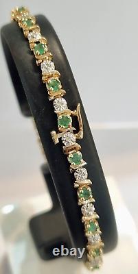 Tennis Bracelet Emerald & Diamond 9ct Yellow & White Gold Tennis Bracelet