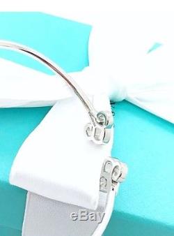 Tiffany & Co Fleur De Lis Wire Bangle 18k White Gold Diamond Bracelet Size Small