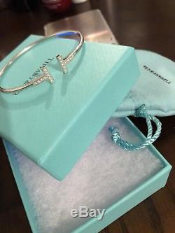 Tiffany & Co T Wire 18k White Gold Diamond Bracelet Size Medium