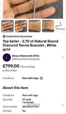 Top Seller 2.70 ct Natural Round Diamond Tennis Bracelet, White gold