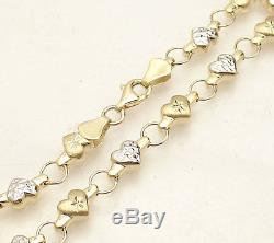 TwoTone Diamond Cut Heart Link Bracelet Real 10K Yellow White Gold FREE SHIPPING
