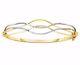 Two-Tone Wavy Textured Bangle Bracelet Real Solid 10K White Yellow Gold 7